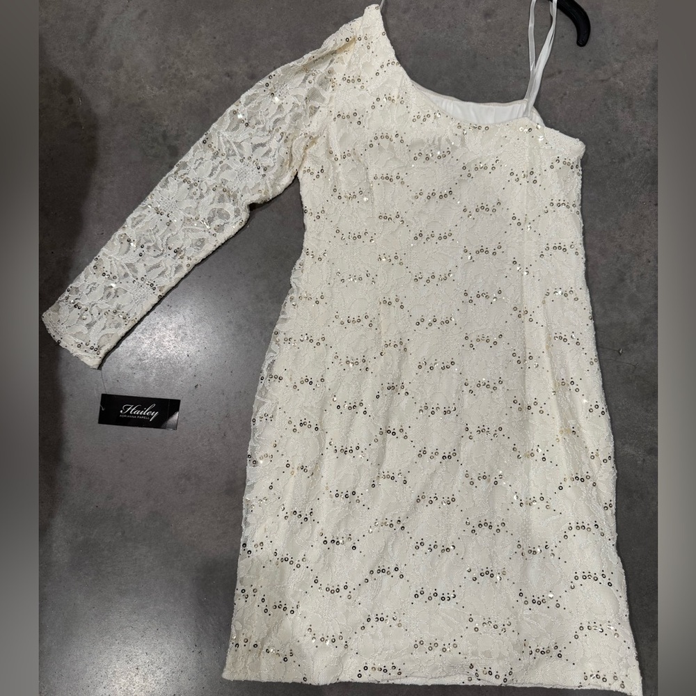 Adrianna Papell One-Shoulder Lace Dress in White